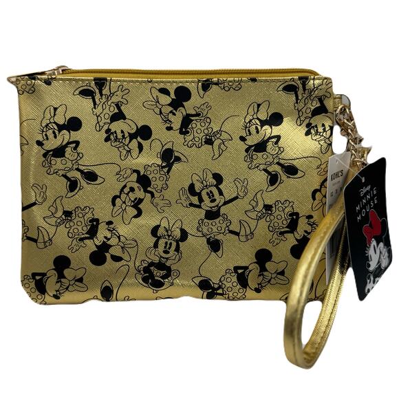 Disney Minnie Mouse Gold Metallic Wristlet Licensed Character Zipper Charm - Picture 1 of 7